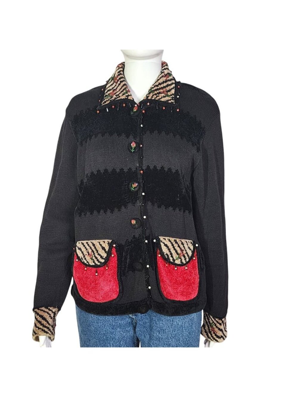 Jack B. Quick Womens Embellished Knit Cardigan Sweater Size Medium